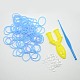 (Defective Closeout Sale), Rubber Bands Refills, with Tool and Plastic S-Clips, Sky Blue, Hook: 80x6x3mm, Tool: 25x54x7mm, Clip: 11x6x2mm, Band: 6x1mm, about 260pcs/bag