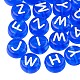 透明なアクリルビーズ  白い混合文字でフラットラウンド  ブルー  7x4mm  穴：1.5mm  約1480個/200g TACR-SZ0001-01A-2