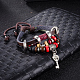 Adjustable Retro Key Zinc Alloy and Leather Multi-strand Bracelets BJEW-BB16032-2