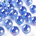 Transparente Acryl Perlen, ab Farbe plattiert, Runde, königsblau, 20x19 mm, Bohrung: 3 mm