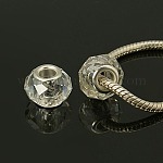 Cristal à la main de perles rondelle européen bracelets de breloque ajustement, Perles avec un grand trou   , nickel ame en laiton de couleur, blanc, longueur d'environ 14 mm ,  largeur de 10 mm, Trou: 5mm