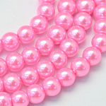 Hilos de cuentas redondas de perlas de vidrio nacaradas con pintura para hornear, color de rosa caliente, 4~5mm, agujero: 1 mm, aproximamente 210 pcs / cadena, 31.4 pulgada