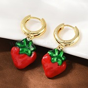 Серьги-кольца с эмалью из латуни и клубники EJEW-F895-21A-G