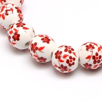 Ручной цветок печатных фарфоровые керамические бусины нити&nbsp;PORC-M006-8mm-14