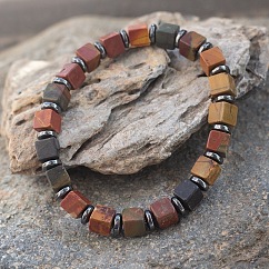 Bracelets extensibles en perles de jaspe Picasso naturel et d'hématite synthétique non magnétique, pour femmes et hommes., réglable