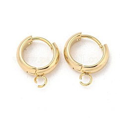 201 accesorios para pendientes de aro huggie de acero inoxidable, Con lazo horizontal y pasador de acero inoxidable quirúrgico 316, real 24k chapado en oro, 13x4mm, agujero: 2.5 mm, pin: 1 mm
