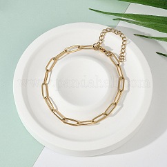 Pulsera de cadena con clip de acero inoxidable 304 con revestimiento al vacío de PVD para hombres y mujeres, Plateado de larga duración, dorado, 6-3/4~7-1/8 pulgada (17~18 cm)