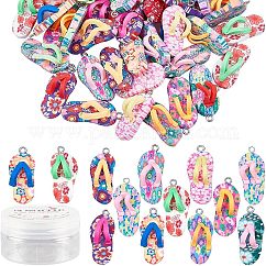 Pendentifs en pâte polymère manuels, avec les accessoires en alliage, tongs / chancla, couleur mixte, 30~32x13x9mm, Trou: 2.5mm, 50 pièces / kit