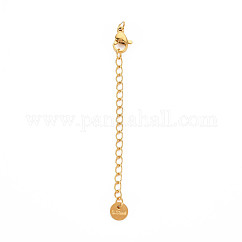 Extensor de cadena de acero inoxidable 304, Sin cadmio y níque y plomo, con cierres y diminuto charm redondo y plano, dorado, 70mm, agujero: 2.5 mm