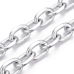 Chaîne câble à facettes en aluminium, chaînes à maillons ovales taille diamant, non soudée, couleur d'argent, 21x12.5x3.5mm