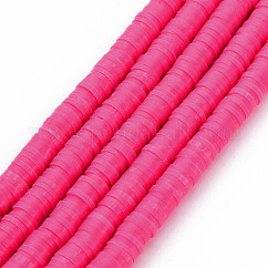 Chapelets de perle en pâte polymère manuel, perles heishi, disque / plat rond, rose foncé, 6x0.5~1mm, Trou: 2mm, Environ 320~447 pcs/chapelet, 15.74 pouce ~ 16.92 pouces