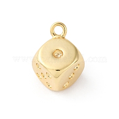 Pendentifs en laiton, Sans cadmium & sans nickel & sans plomb, breloques de dés, véritable 18k plaqué or, 14x10.5x10.5mm, Trou: 1.6mm
