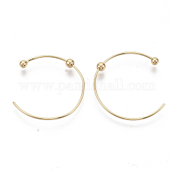 Brass Half Hoop Earrings, Stud Earring, Long-Lasting Plated, Ring, Real 18K Gold Plated, 22x26x1.5mm, Pin: 0.7mm, 6pairs/box Brass