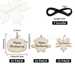 36 шт. 3 стиля деревянных подвесок на тему Дня благодарения WOOD-OC0002-75
