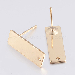 真鍮製スタッドピアスパーツ  平板付  長持ちメッキ  長方形  ライトゴールド  18x6mm  穴：1mm  ピン：0.8mm&nbsp;KK-F744-05KCG