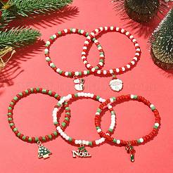 5 шт. 5 стильных браслета из стеклянных семян BJEW-TA00274