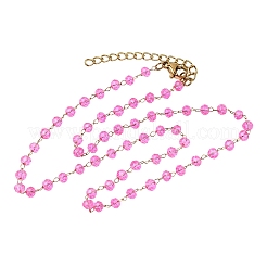 Collane con catena a maglie fatte a mano in acciaio inossidabile 304 con perline rondelle sfaccettate in vetro e pietra portafortuna per le donne&nbsp;NJEW-G195-01G-05