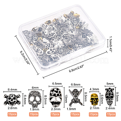 90 Stück 6 Stil Legierung Totenkopf Cabochons&nbsp;MRMJ-OC0002-78