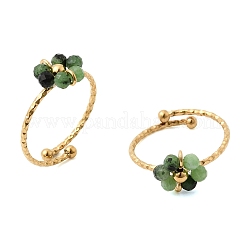 Bracciale regolabile in acciaio inossidabile 304 con turchese africano naturale (diaspro) e anelli aperti&nbsp;RJEW-P187-01G-07