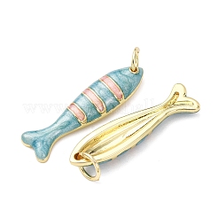 真鍮チャーム  魚  エナメル  18KGP本金メッキ  カドミウムフリー＆鉛フリー  ラックめっき  長持ちメッキ  丸カン付き  アクア  24x6.5x3mm  穴：3.2mm&nbsp;X-KK-D019-29B-01G