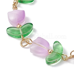 Bracciale con perline di fiori di tulipano in vetro con fermagli in acciaio inossidabile 304&nbsp;BJEW-JB09959-01