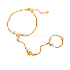 Bracelet en acier inoxydable 304 serti de zirconiums cubiques transparents en forme de cœur&nbsp;WGBEB4D-01