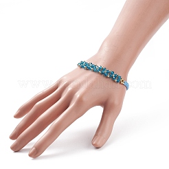Bracelet à maillons fleur tressé en verre pour femme&nbsp;BJEW-TA00130-02