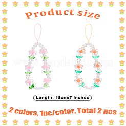 2 шт. 2-х цветные акриловые ремешки для мобильного телефона с цветами&nbsp;AJEW-LP0002-18