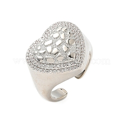 Кольца-манжеты в форме сердца из латуни с микропаве из кубического циркония для женщин&nbsp;RJEW-A069-08P