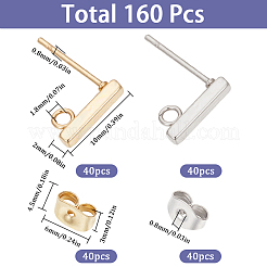 80 шт. 2-цветная прямоугольная фурнитура для сережек-гвоздиков из нержавеющей стали 304&nbsp;STAS-SC0008-59