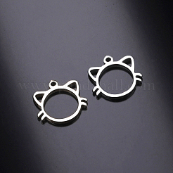 304ステンレススチールチャーム  中空  猫  ステンレス鋼色  10x11x1mm  穴：1mm&nbsp;STAS-CJC0008-19P