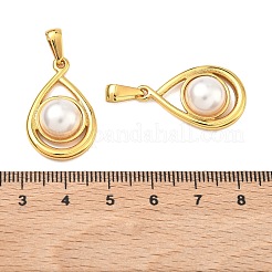 304ステンレススチールとABSプラスチック製の模造真珠ペンダント  ティアドロップチャーム  ゴールドカラー  27x17x7mm  穴：5.5x2.5mm&nbsp;STAS-C172-19G