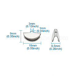 アイアン製カシメリボン止めエンドパーツ  プラチナ  9x15x6.5mm  穴：1.5mm  約100個/袋&nbsp;IFIN-TAC001-07A-P