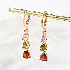 Серьги-кольца из латуни с каплевидным узором и разноцветными кубическими цирконами для женщин EJEW-G428-23G