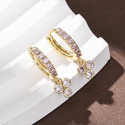 Серьги-кольца из латуни с микропаве из кубического циркония и изображением трех клеверов&nbsp;EJEW-Z159-01G-02