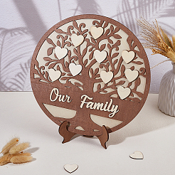 1 Stück flaches rundes Holz-Pfirsichherz-Familienbaum-Liebesornament&nbsp;AJEW-DC0001-95B
