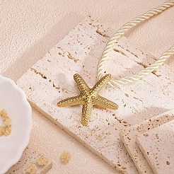 オーシャン304ステンレススチールペンダント、ツイストアクリルファイバーコードネックレス（女性用）  ゴールドカラー  ベージュ  ヒトデ  15.75~17.72インチ（40~45cm）  ペンダント：50mm&nbsp;WG0C7DD-05