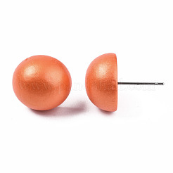 Расписные полукруглые деревянные серьги для девочек и женщин EJEW-T017-02E