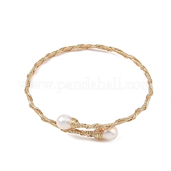 Bracelets manchettes en laiton et perles de culture d'eau douce naturelles&nbsp;BJEW-JB14301