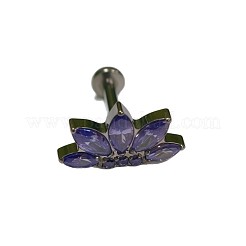フラワーチタン合金パヴェキュービックジルコニア内ネジラブレット  プラチナ  紫色のメディア  5.2x10.3mm  ピン：1.2mm  バーの長さ: 5/16