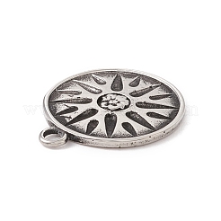 304ステンレスペンダント  花付きフラットラウンド  アンティークシルバー  24x20x2mm  穴：2.2mm&nbsp;STAS-E158-09AS