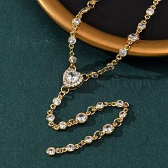 Colliers pour femmes avec pendentif cœur en laiton pavé de zirconiums cubiques et pompon&nbsp;NJEW-A071-01G-08
