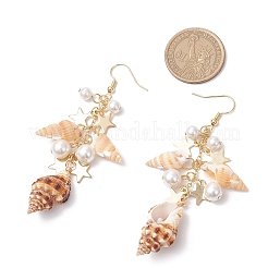 Серьги с подвесками из натуральной спиральной ракушки&nbsp;EJEW-TA00641