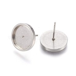 変色しにくい304ステンレススチールスタッドピアスセッティング  フラットラウンド  ステンレス鋼色  14x2mm  トレイ：12mm  ピン：0.7mm&nbsp;STAS-L219-02A