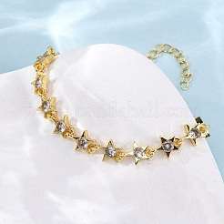 Латунные браслеты с микропаве из прозрачных кубических цирконий для женщин&nbsp;BJEW-D342-01G