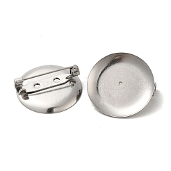変色しない316ステンレススチール製ブローチ金具  フラットラウンド  ステンレス鋼色  25x8mm  トレイ：24.5mm&nbsp;STAS-B050-01B-P