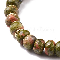 Bracciale elasticizzato con pietre preziose rotonde e perline con ciondolo a croce in ottone&nbsp;BJEW-JB08097