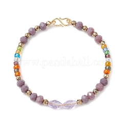女性のためのガラスビーズのブレスレット  ロンデル  多面カット  ライラック  7-7/8インチ（20cm）&nbsp;BJEW-JB12137-03