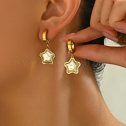 Серьги-кольца из искусственного жемчуга из нержавеющей стали в форме звезд MR8131