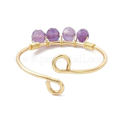 Открытое кольцо из медной проволоки с натуральным драгоценным камнем RJEW-JR00627